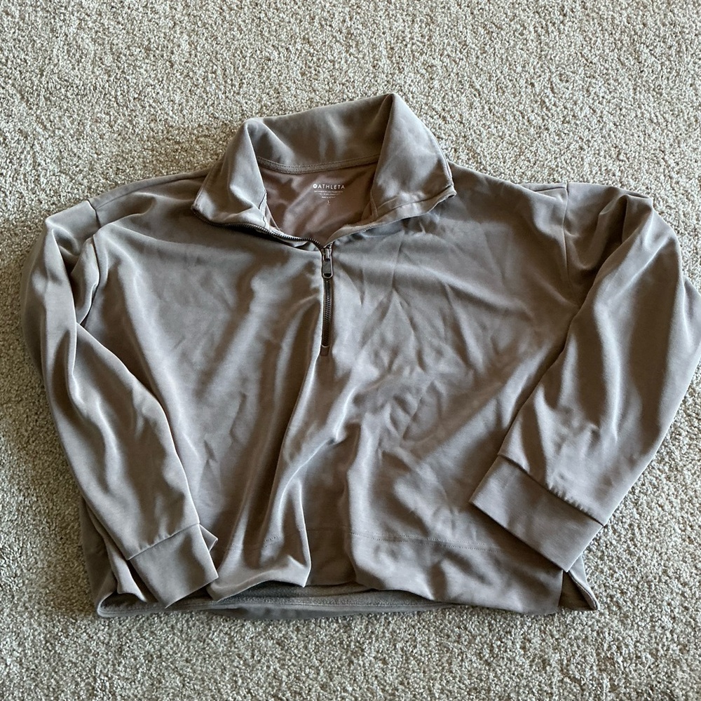 Athleta Taupe Quarter-Zip Top
